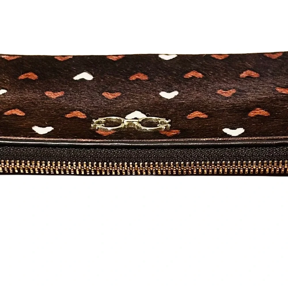 C Wonder Brown Calf Hair Hide with Heart, Zip Wallet - Picture 3 of 10